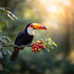 Toucan perched on branch with berries