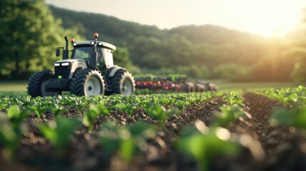 Tractor in a field agricultural scene under sunlight