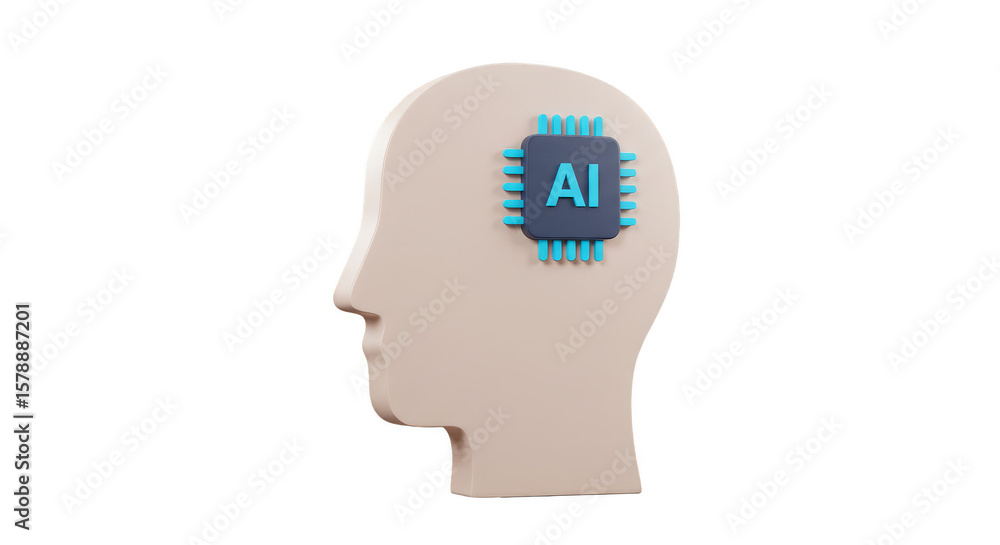 Poster 3d rendering of ai brain head icon artificial intelligence concept