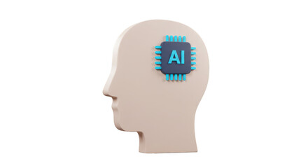 3D Rendering of AI Brain Head Icon Artificial Intelligence Concept