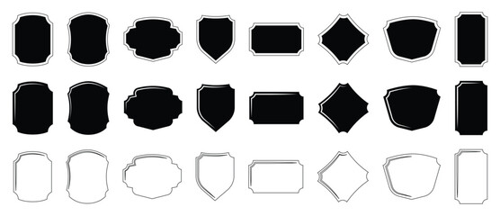  Blank shield outline border frame vector. A set of vintage labels and badges shapes a collection of automotive shield badge template vector set.