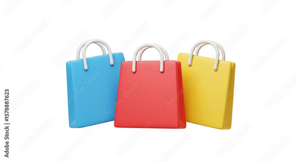 Poster 3d rendering of colorful shopping bags isolated background illustration