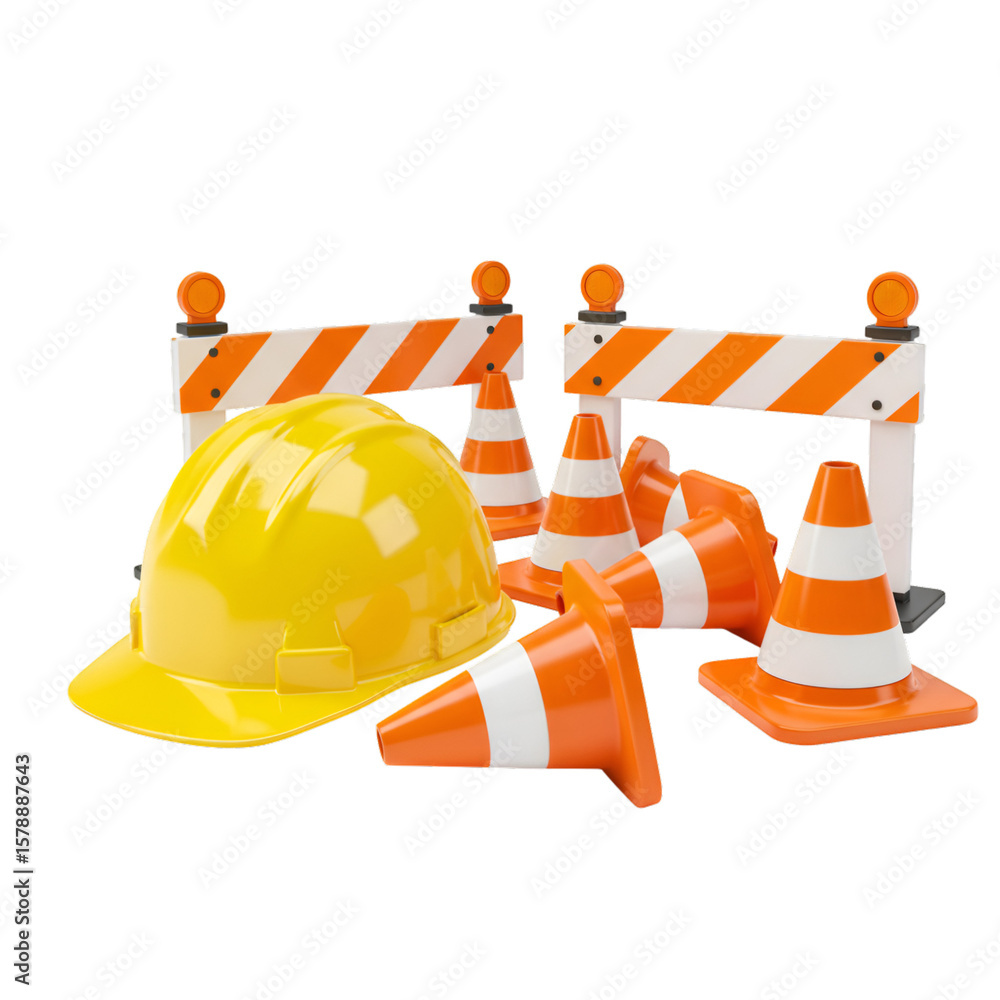 Poster 3d rendering of construction safety equipment on transparent background