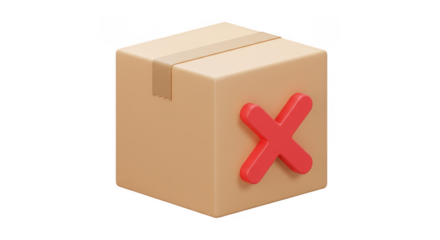 3D Rendering of Red Mark Canceled on Cardboard Box Transparent PNG