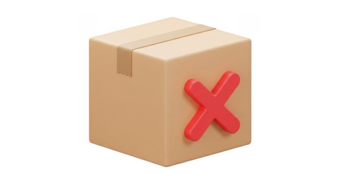 3D Rendering of Red Mark Canceled on Cardboard Box Transparent PNG