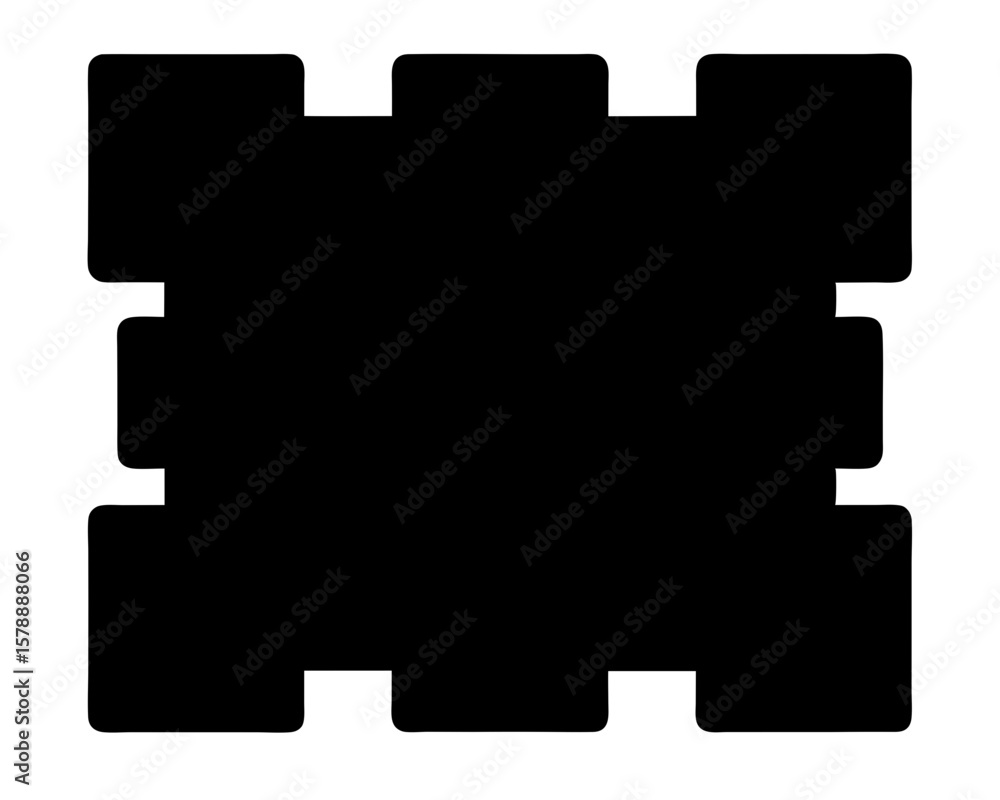 Poster black abstract design featuring interlocking square shapes and rounded edges on white backdrop