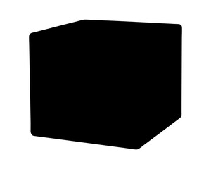 Solid black cube with rounded edges on white background studio shot