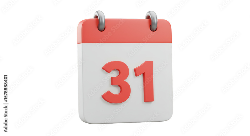 Poster 3d rendering of red calendar date marked as 31 isolated