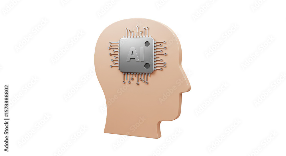 Poster ai head with chip illustration for data driven intelligence innovation
