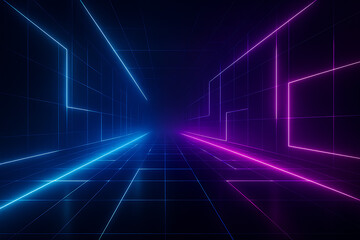 Abstract futuristic with glowing neon light and grid line pattern background. Technology style or geometric backdrops. 3D rendering.