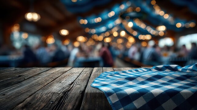 Festive oktoberfest beer tent scene with people and decorations