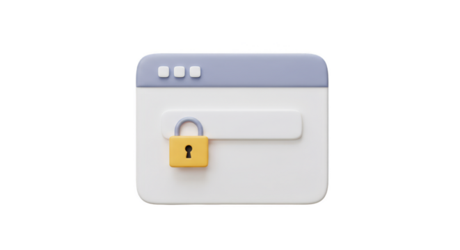 3D Rendering of Web Browser Window Padlock Security with Transparent BG