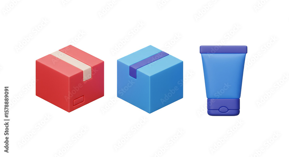 Poster 3d rendering package red and blue isolated transparent background