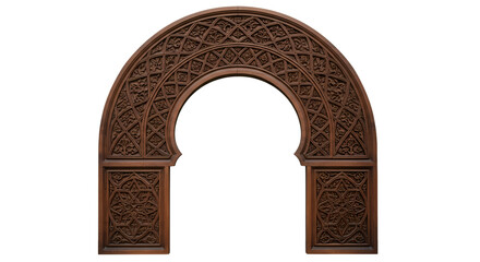 Fototapeta premium Brown Wooden Carved Archway Door Pattern Arabic Design on Transparent PNG