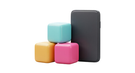 3D Rendering Smartphone with Cubes Digital Business Isolated Background