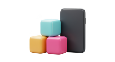 3D Rendering Smartphone with Cubes Digital Business Isolated Background