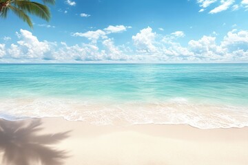 Tropical beach scene idyllic ocean view white sand and blue sky