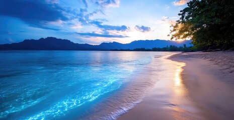 Tropical beach sunset panorama