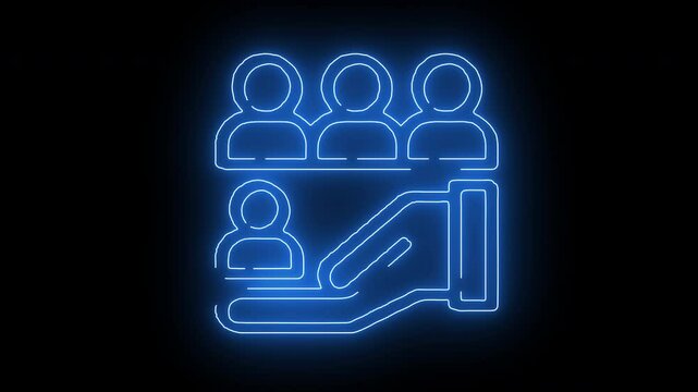 Neon Icon of Business Presentation with Group and Chartboard