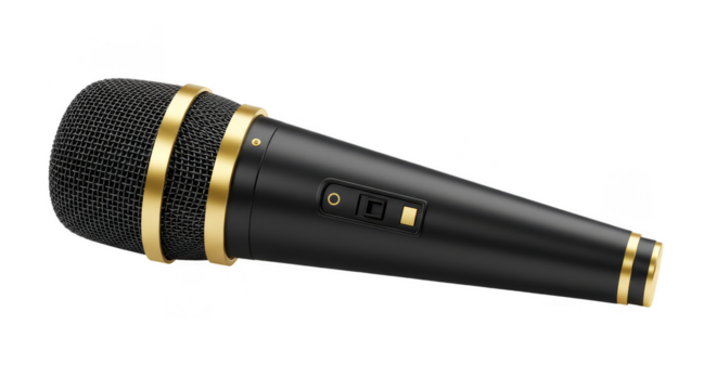 Black and Gold Professional Microphone Audio Sound Equipment on Transparent