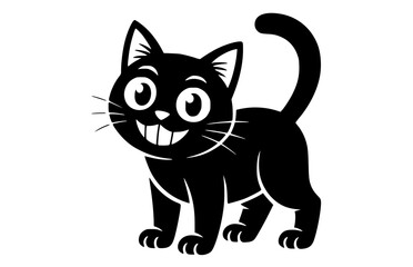 Obraz premium Cute smiling black cat, a stylized cartoon illustration perfect for Halloween events and kids' books, svg, vector, transparent, isolated