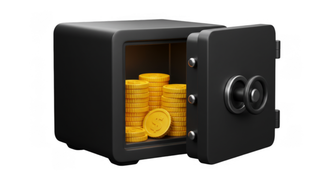 3d Safe with Gold Coins Banking Finance Wealth Transparent Background
