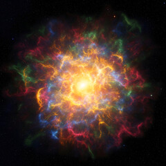 Fototapeta premium An abstract, colorful explosion of light. Futuristic background of a nebula or fractal art for concepts of energy, science, and creativity.