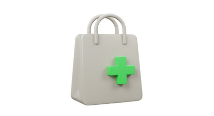 3D Shopping Bag with Medical Cross Illustration Transparent PNG