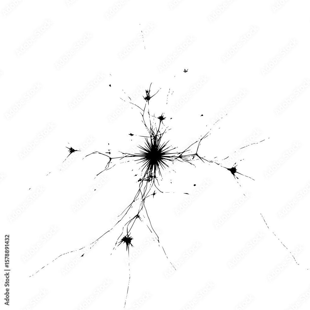 Aufkleber abstract black and white fractal design with radiating lines and central starburst pattern visual ar