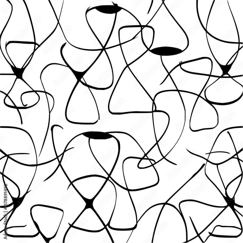 Aufkleber abstract black and white pattern featuring curved lines and geometric shapes in a chaotic design