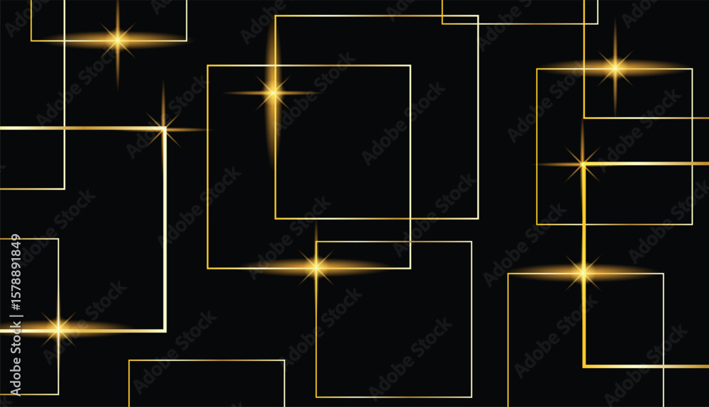 Poster golden shiny squares on black abstract background. graphic design elements and resources vector art