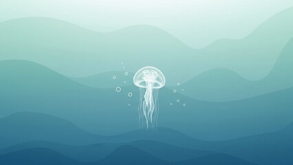 Glowing Jellyfish in Deep Blue Ocean with Light Trails