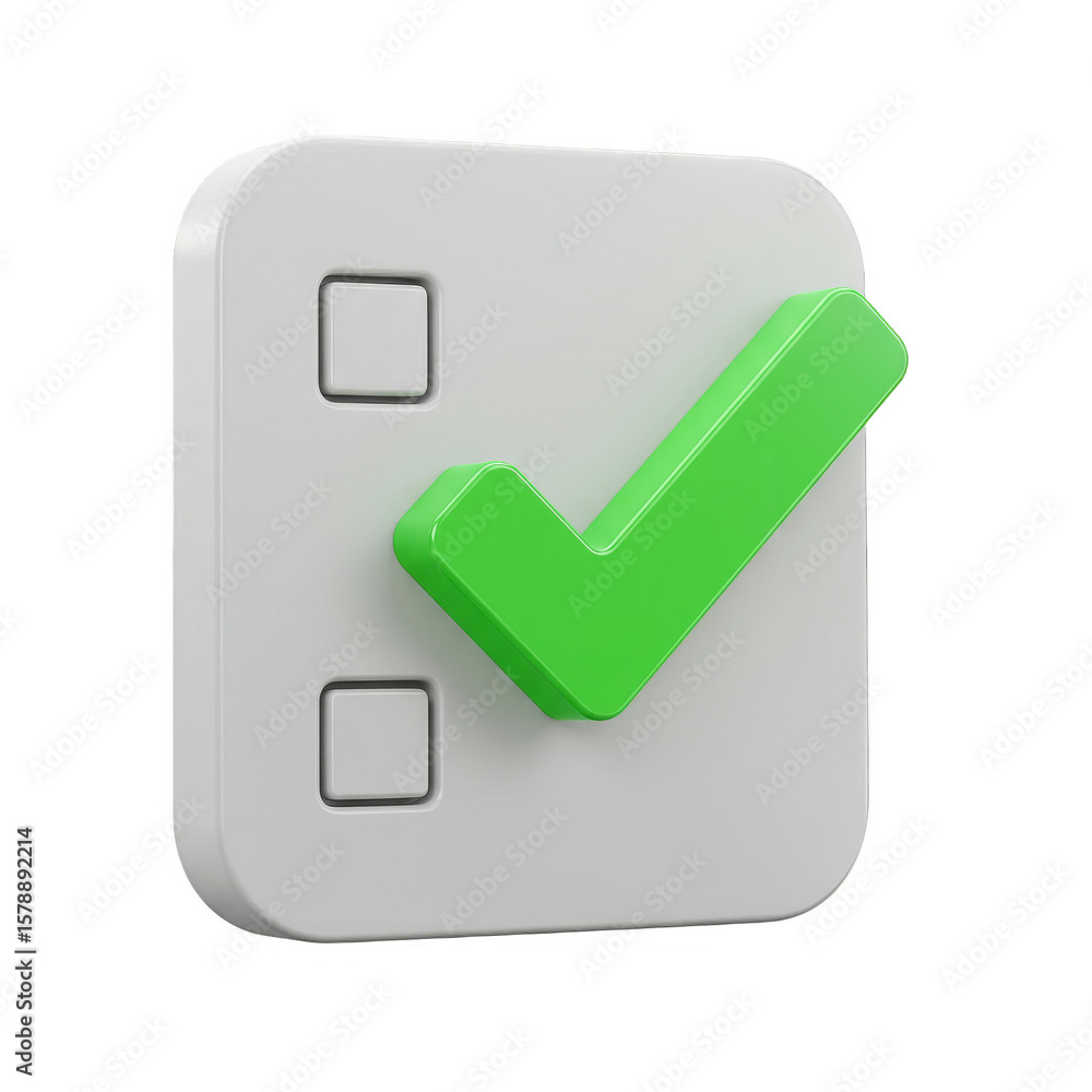 Poster checklist with green tick 3d rendering approval isolated background