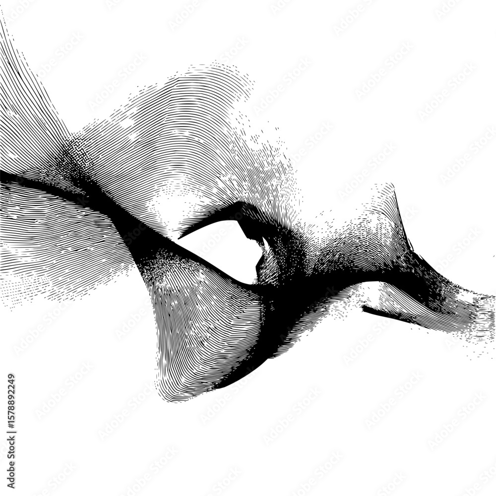 Poster abstract black and white wavy lines creating dynamic pattern with a central open space design elemen