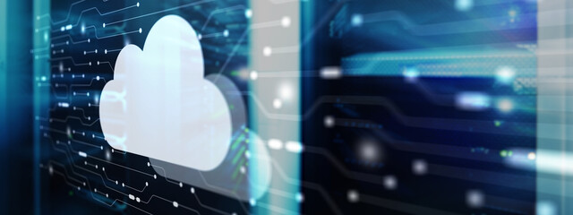 Cloud storage with server room background. Technology Business Internet