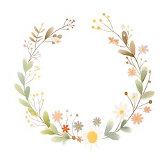 Fototapeta premium Watercolor Floral Wreath, Botanical Frame, Spring Flowers