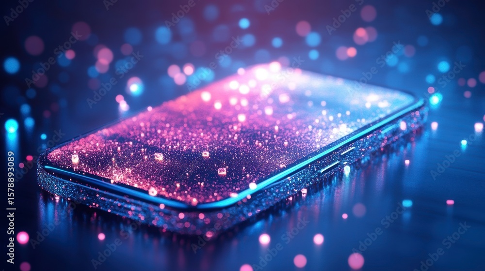Aufkleber futuristic smartphone displaying glowing particles.