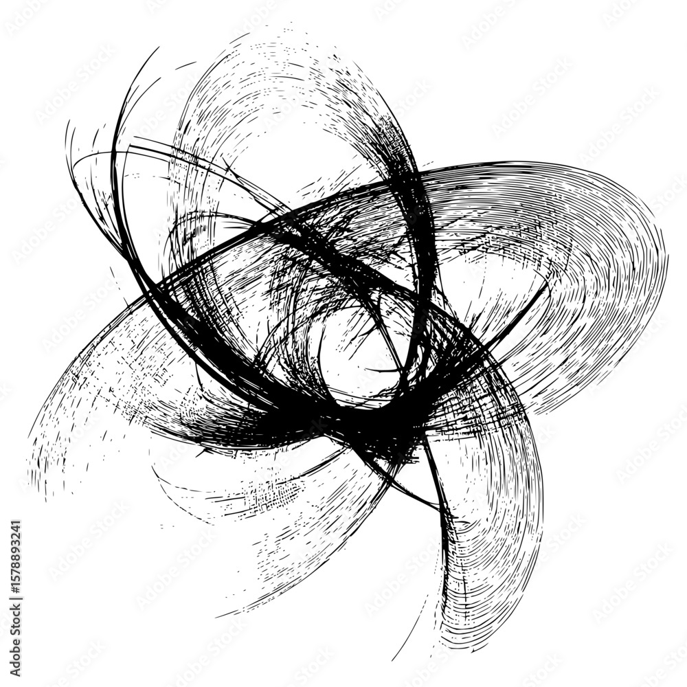 Aufkleber abstract black and white brush stroke design with swirling lines and chaotic textures creating a dyn