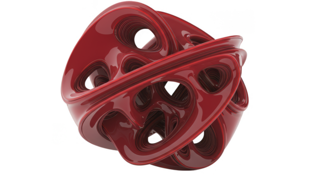 Abstract 3D Render of Complex Red Geometric Knot Shape Pattern