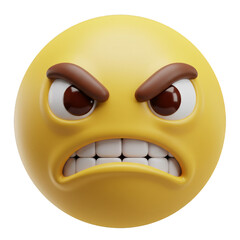 Angry Yellow Emoji 3D Render Transparent Frustrated Irritated Face