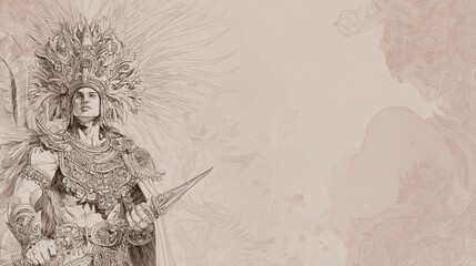 Warrior in ornate headdress, artistic style