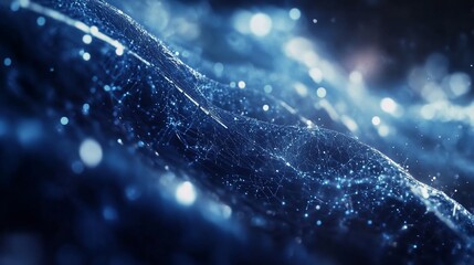 Abstract technology graph with digital waves and interconnected glowing points in blue tone
