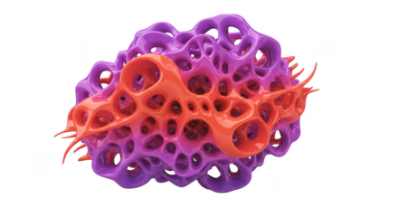 Abstract 3D Shape with Purple and Orange Geometric Pattern Illustration