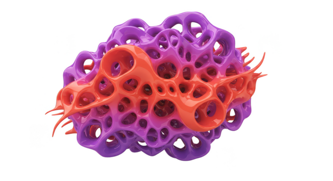 Abstract 3D Shape with Purple and Orange Geometric Pattern Illustration