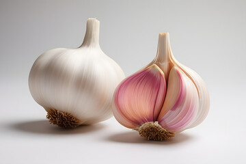 Fototapeta premium Fresh garlic bulbs arranged together for culinary seasoning, rustic cooking and organic ingredient visuals