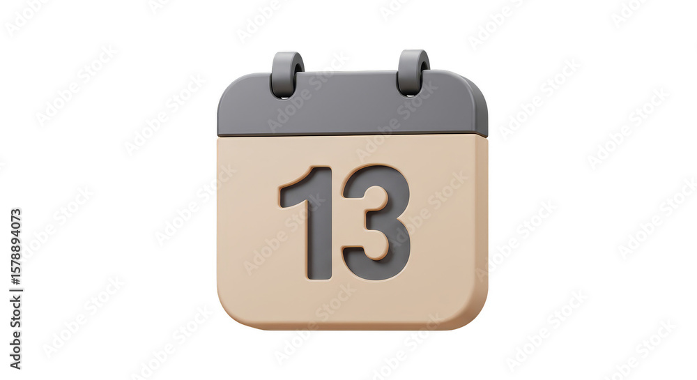 Poster beige thirteenth date calendar 3d render time management transparent icon