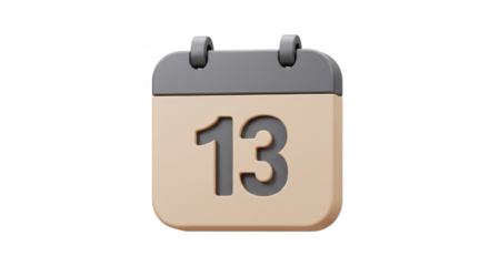 Beige Thirteenth Date Calendar 3D Render Time Management Transparent Icon