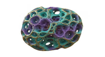 Abstract Aqua Purple Cellular Sphere Structure on Transparent Background