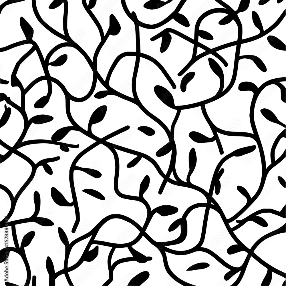 Poster seamless monochrome pattern of intertwined branches and leaves on a white background design element