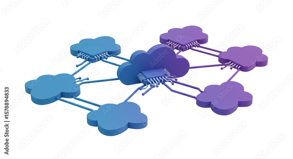Aufkleber cloud network nodes 3d isometric digital connection on transparent bg